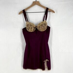 Ambrielle Negligee Babydoll Dress Womens M Purple Full Cup Lace Front Slit Hem
